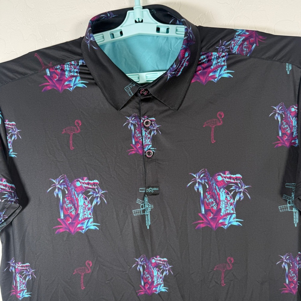 Retro‎ Rifle Polo Shirt Mens XL Black Gator Flamingo Tactical Golf Performance